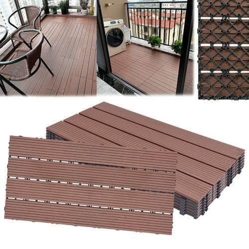 LARS360 Interlocking Interlocking WPC Trä Komposit Trädgårdsplattor Utomhusgolv Kakel 30 x 60 cm (1m²), paket med 6