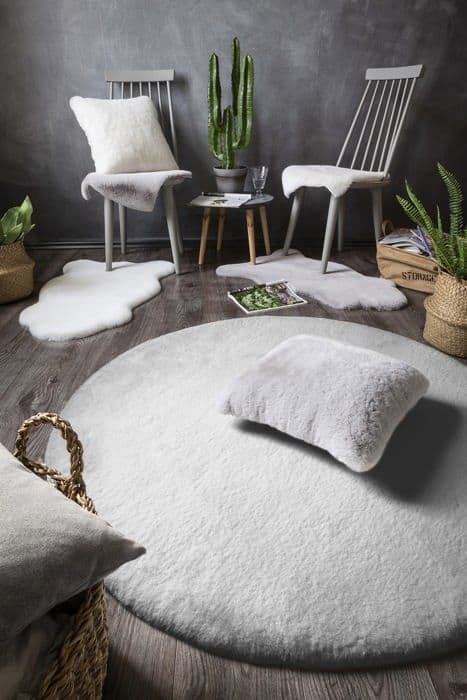 Matta - under matta Andiamo - 702346 - Mjuk långhårig matta imiterad lammskinn Vanlig grå, polyester, 80 cm rund