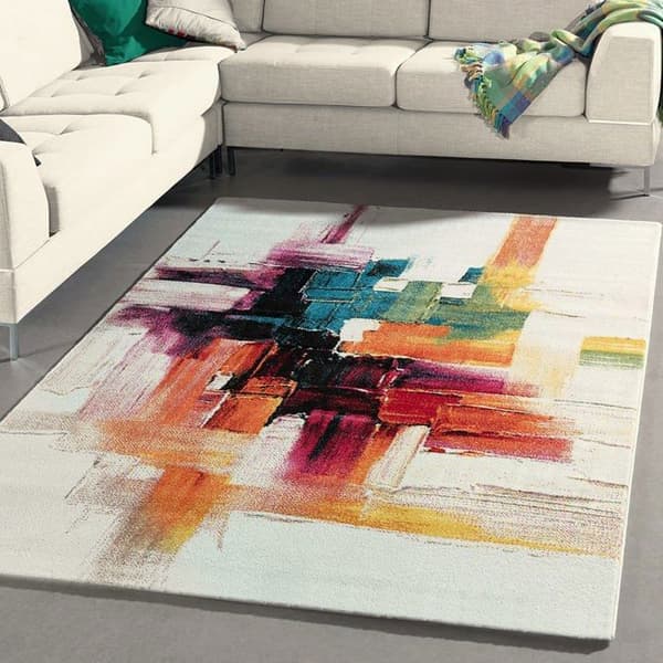 Mias teppiche - 20752 60-Cream 080x150 - Smaragd - Modern matta - Färgglatt penseldragsmönster, 80x150 cm