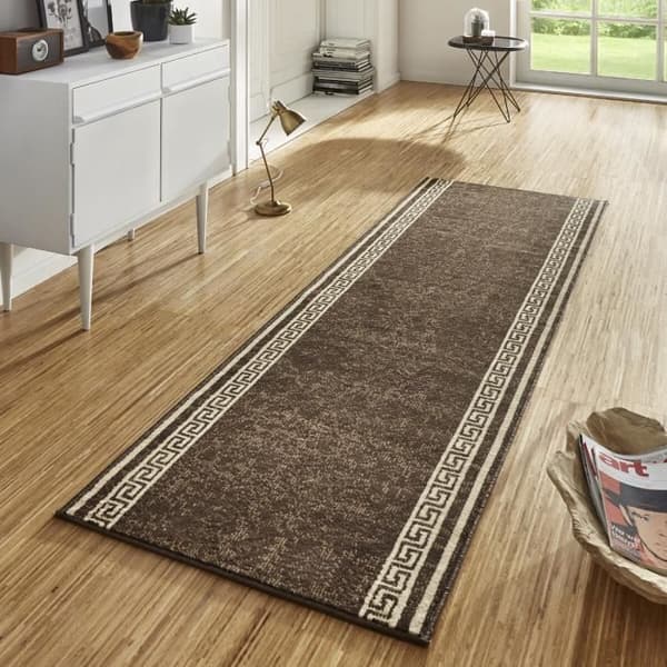 Modern och geometrisk basmatta, brun, 80x350 C449-470209