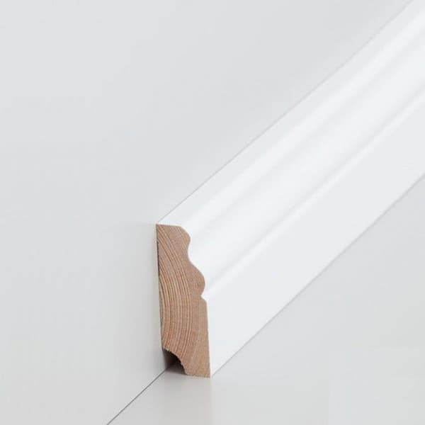 PROVISTON Formgjutna lister 19 x 60 x 2500 mm Vit Massivträ Klassisk golvlist 62,5 meter | 25 stycken