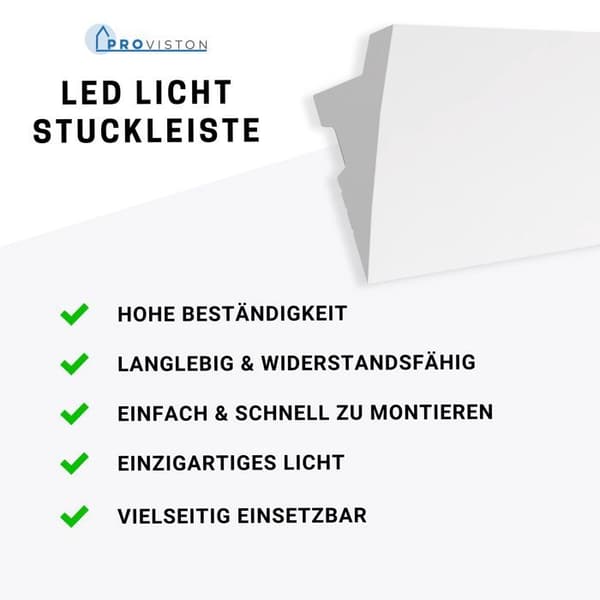 PROVISTON Taklist i vit polymer | 50 x 100 x 2000 mm Ljuslist för taket
