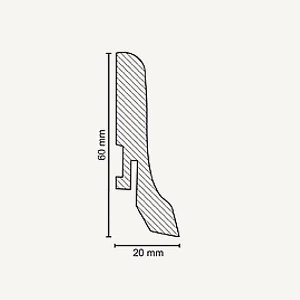 PROVISTON Sockel nr 362 MDF 20 x 60 x 2500 mm ek för att limma, skruva &amp; spika, för att klämma Belagd MDF-kärna 12,5 meter | 5 stycken
