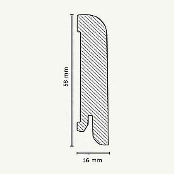 PROVISTON Sockel nr 390 MDF 16 x 58 x 2500 mm silver för att limma, klämma, skruva &amp; spika Belagd MDF-kärna 62,5 meter | 25 stycken