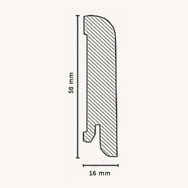 PROVISTON Sockel nr 389 MDF 16 x 58 x 2500 mm silver för att limma, klämma, skruva &amp; spika Belagd MDF-kärna 12,5 meter | 5 stycken