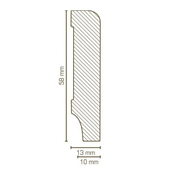 PROVISTON Sockel nr 58 MDF 10 x 58 x 2500 mm vit att limma, skruva &amp; spika Belagd MDF-kärna 12,5 meter | 5 stycken
