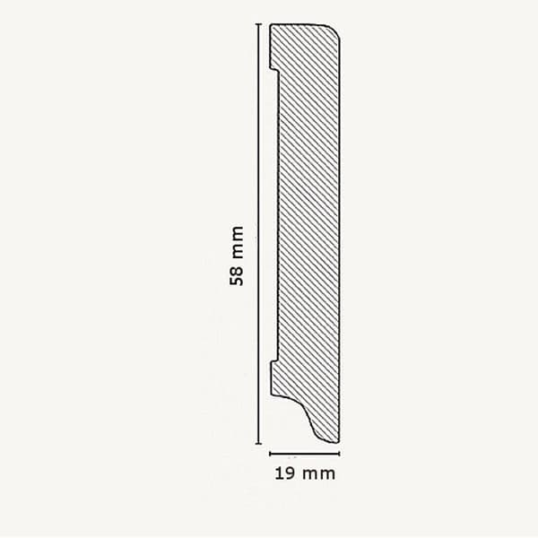 PROVISTON MDF-sockel 19 x 58 x 2500 mm Vit att limma, klämma, skruva &amp; spikbelagd MDF-kärna 62,5 meter | 25 stycken