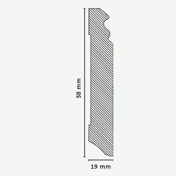 PROVISTON Sockel nr 199 MDF 19 x 58 x 2500 mm Vit att limma, skruva &amp; spika Belagd MDF-kärna 25 meter | 10 stycken