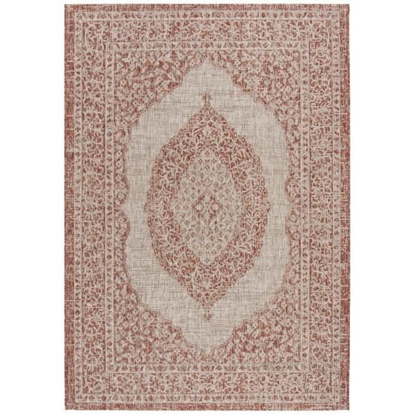 Amira Contemporary Living Room Matta - 122 X 170 Cm - Light Beige &amp; Terracotta - Polypropylen - Indoor / Outdoor - Safavieh