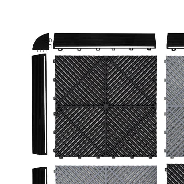 Polypropylenplader med ventilationskanaler + KANTER | Sort, Grå, Blå eller kombinerede farver | Sammenkoblingsplader | Skridsikre - Vejrbestandige | G