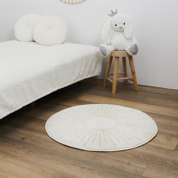 Rund Matta Barn - PARIS PRIX - Modell Sol Metalliserad - 80cm - Beige - Inomhus