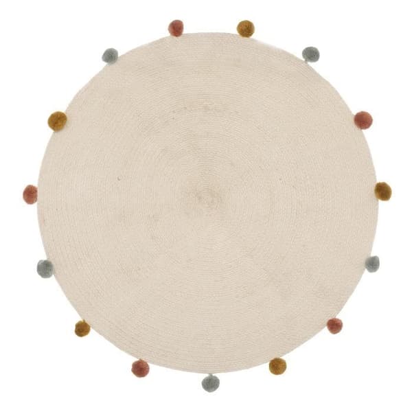 Barnmatta - ATMOSPHERA FOR KIDS - Arlequin pompons - Beige - Rund - Diameter 90 cm - Inomhus