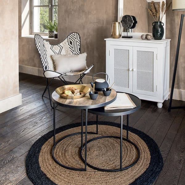 Matta - Atmosphera - Humör - Rund - 120 cm - 100% Jute och Polyester - Svart