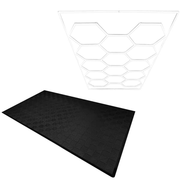 Polypropylenplader med ventilationskanaler + KANTER + Hexagonal LED-loftlampe | Sort, Grå, Blå eller kombinerede farver | Sammenkoblingsplader | Skrid