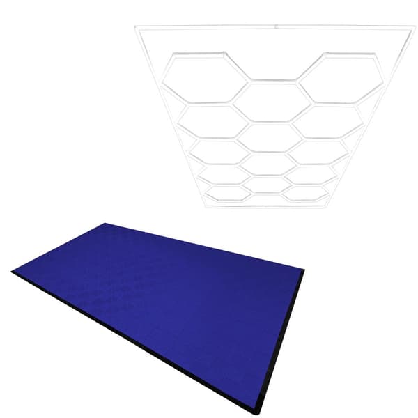Polypropylenplader med ventilationskanaler + KANTER + Hexagonal LED-loftlampe | Sort, Grå, Blå eller kombinerede farver | Sammenkoblingsplader | Skrid