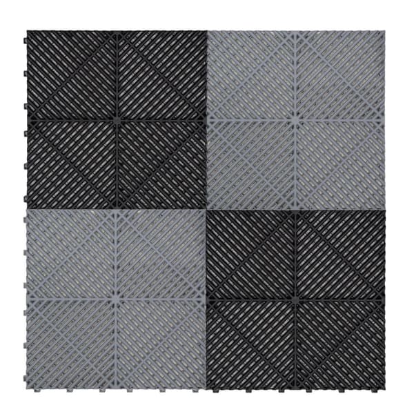 Polypropenplattor med ventilationskanaler + KANTER  + Hexagonal LED-taklampa | Svart, Grå, Blå eller kombinerade färger| Hopkopplingsplatta | Halkfri-