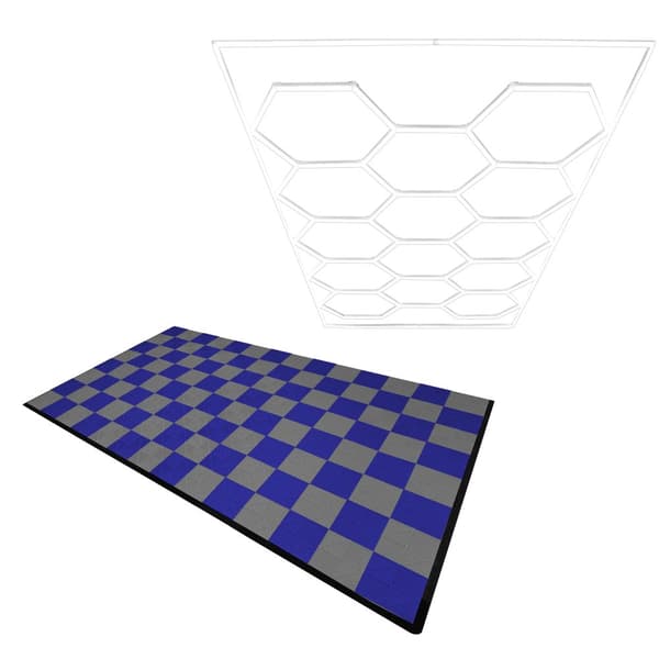 Polypropylenplader med ventilationskanaler + KANTER + Hexagonal LED-loftlampe | Sort, Grå, Blå eller kombinerede farver | Sammenkoblingsplader | Skrid