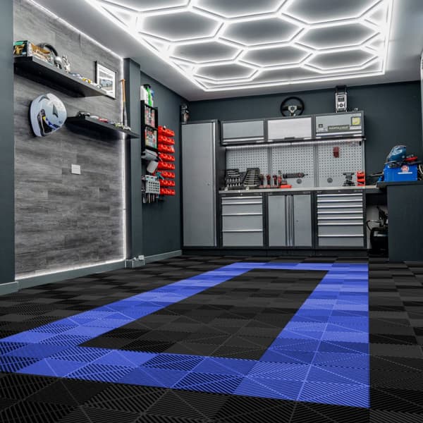 Polypropylenplader med ventilationskanaler + KANTER + Hexagonal LED-loftlampe | Sort, Grå, Blå eller kombinerede farver | Sammenkoblingsplader | Skrid