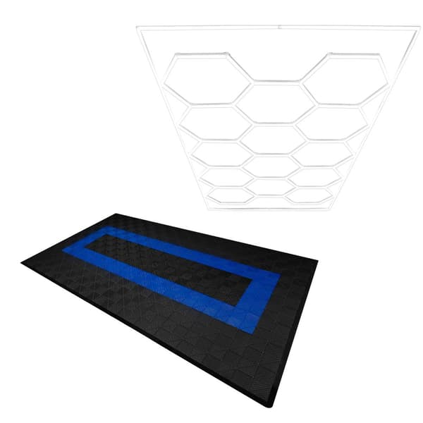 Polypropylenplader med ventilationskanaler + KANTER + Hexagonal LED-loftlampe | Sort, Grå, Blå eller kombinerede farver | Sammenkoblingsplader | Skrid