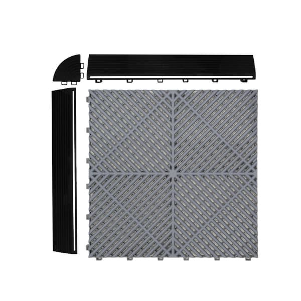 Polypropylenplader med ventilationskanaler + KANTER + Hexagonal LED-loftlampe | Sort, Grå, Blå eller kombinerede farver | Sammenkoblingsplader | Skrid