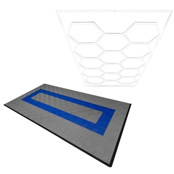 Polypropylenplader med ventilationskanaler + KANTER + Hexagonal LED-loftlampe | Sort, Grå, Blå eller kombinerede farver | Sammenkoblingsplader | Skrid