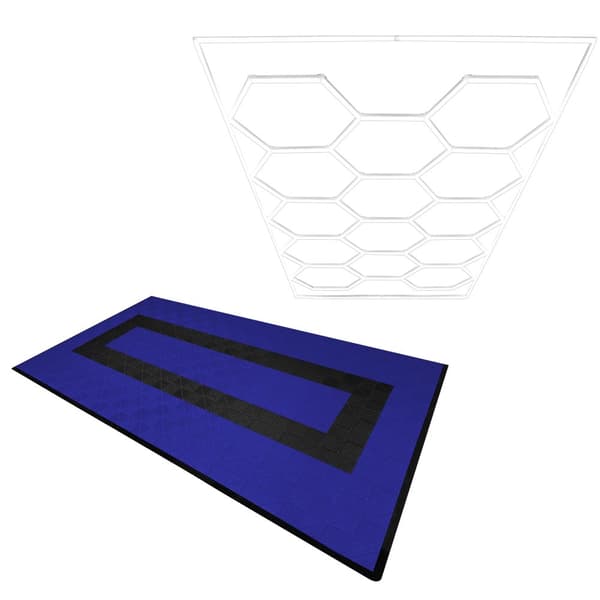 Polypropylenplader med ventilationskanaler + KANTER + Hexagonal LED-loftlampe | Sort, Grå, Blå eller kombinerede farver | Sammenkoblingsplader | Skrid