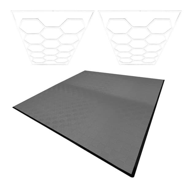 Polypropylenplader med ventilationskanaler + KANTER + Hexagonal LED-loftlampe | Sort, Grå, Blå eller kombinerede farver | Sammenkoblingsplader | Skrid