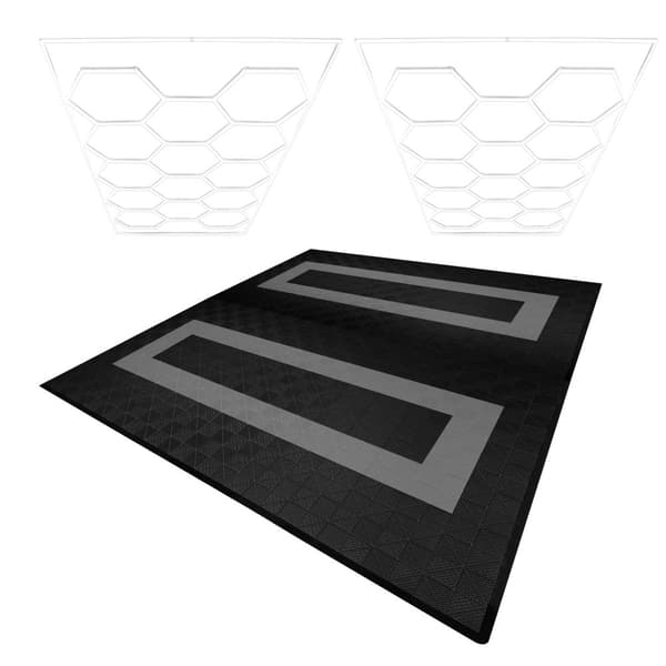 Polypropylenplader med ventilationskanaler + KANTER + Hexagonal LED-loftlampe | Sort, Grå, Blå eller kombinerede farver | Sammenkoblingsplader | Skrid