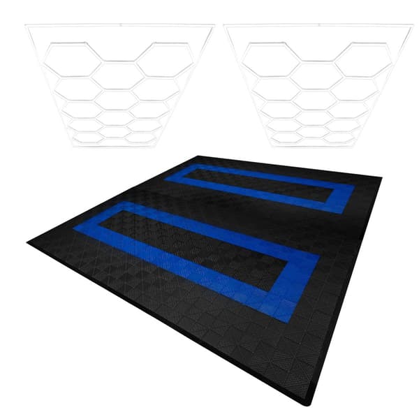 Polypropylenplader med ventilationskanaler + KANTER + Hexagonal LED-loftlampe | Sort, Grå, Blå eller kombinerede farver | Sammenkoblingsplader | Skrid