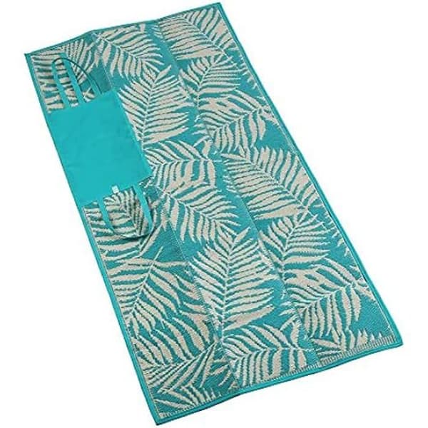 Matta - VERSA - ALFOMBRA PICNIC TURQUESA HOJAS - Flerfärgad - Rektangulär - Modern