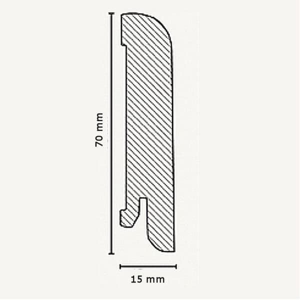 PROVISTON Plinthes Profilé arrondi 15 x 70 x 2500 mm Ekte trepanel Hvitt dekor Plint 1 stykke