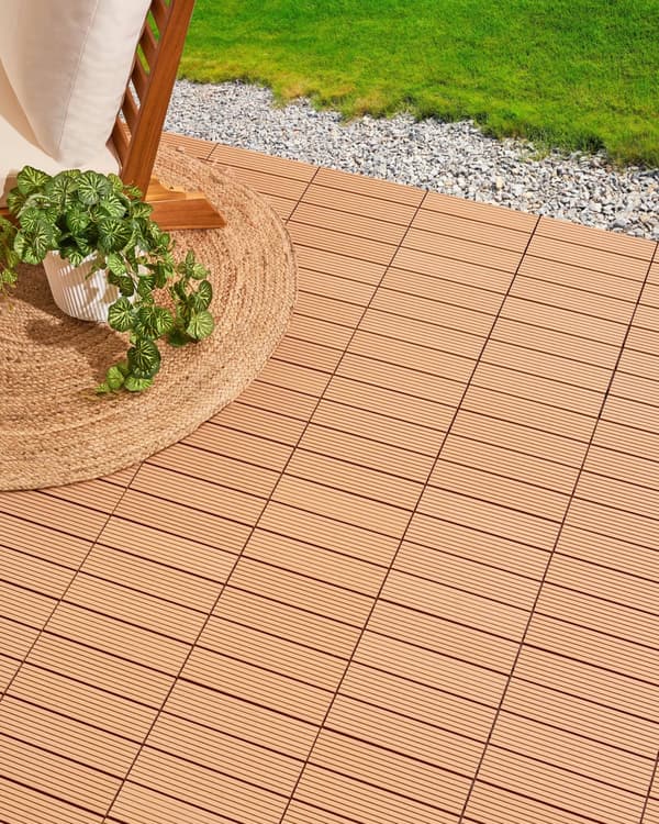 Terrassefliser Lysebrun Komposit 30 x 30 cm Gulvfliser til Altan Klik Fliser Udendørs Trælook Altanfliser