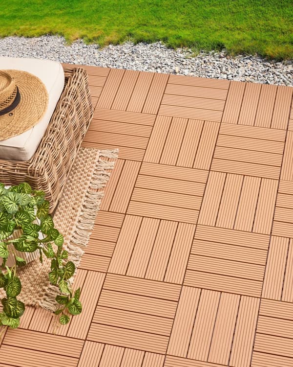 Terrassefliser Lysebrun Komposit 30 x 30 cm Gulvfliser til Altan Klik Fliser Udendørs Trælook Altanfliser