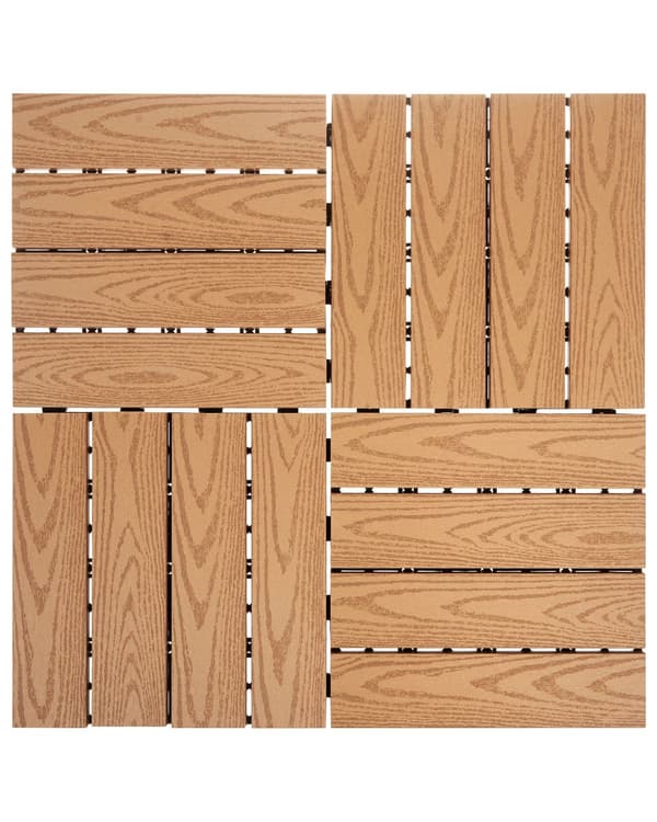 Terrassefliser Lysebrun Komposit 30 x 30 cm Gulvfliser til Altan Klik Fliser Udendørs Trælook Altanfliser