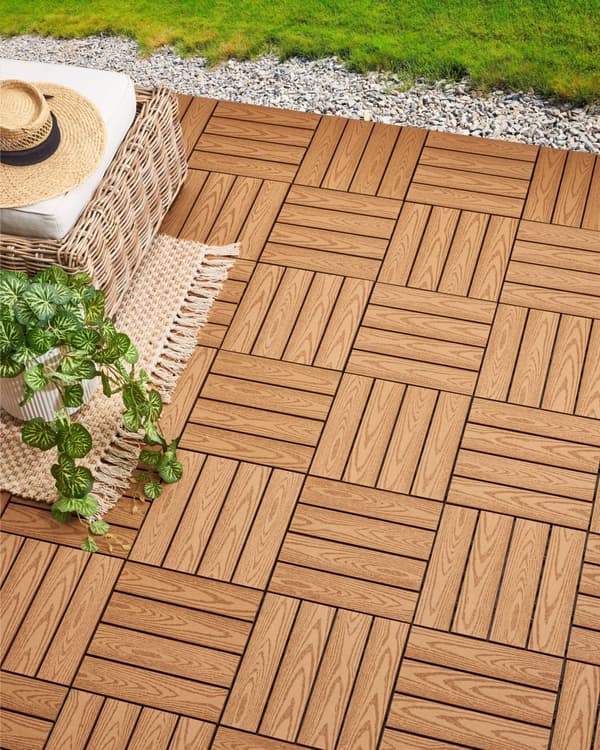 Terrassefliser Lysebrun Komposit 30 x 30 cm Gulvfliser til Altan Klik Fliser Udendørs Trælook Altanfliser