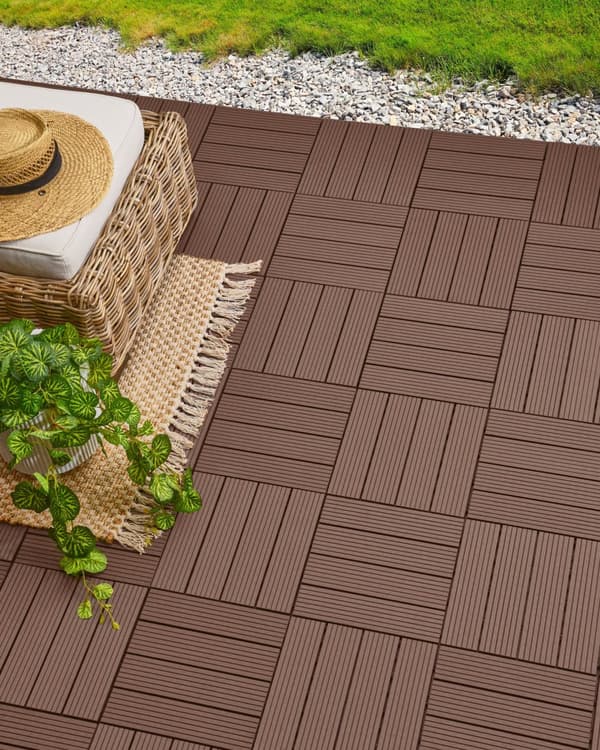 Terrassefliser Brun Komposit 30 x 30 cm Gulvfliser til Altan Klik Fliser Udendørs Trælook Altanfliser