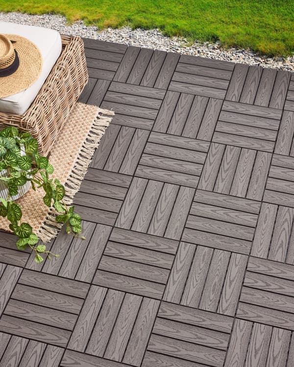 Terrassefliser Grå Komposit 30 x 30 cm Gulvfliser til Altan Klik Fliser Udendørs Trælook Altanfliser