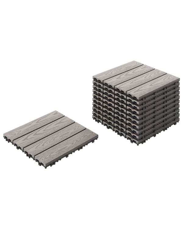 Terrassefliser Grå Komposit 30 x 30 cm Gulvfliser til Altan Klik Fliser Udendørs Trælook Altanfliser