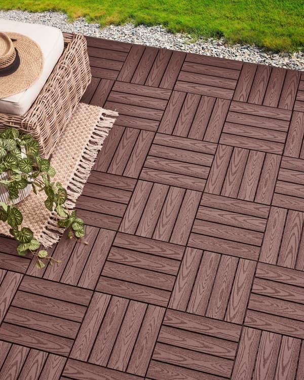 Terrassefliser Brun Komposit 30 x 30 cm Gulvfliser til Altan Klik Fliser Udendørs Trælook Altanfliser