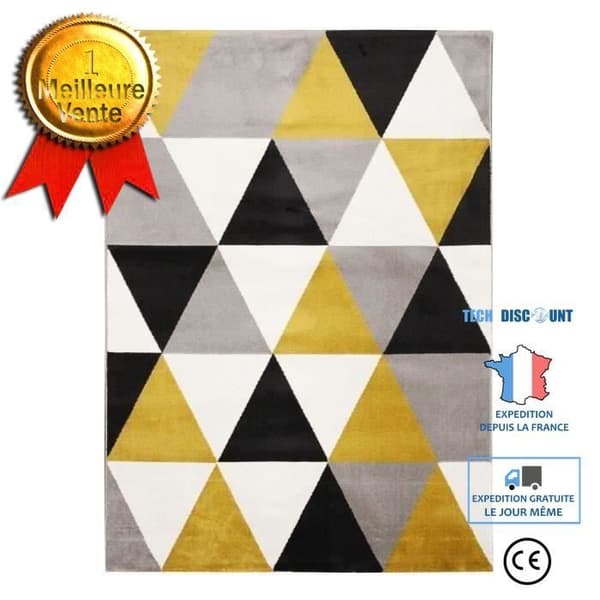 TD® Geometric Shape Vardagsrumsmatta - 120 x 160 cm - Polypropen - Gul