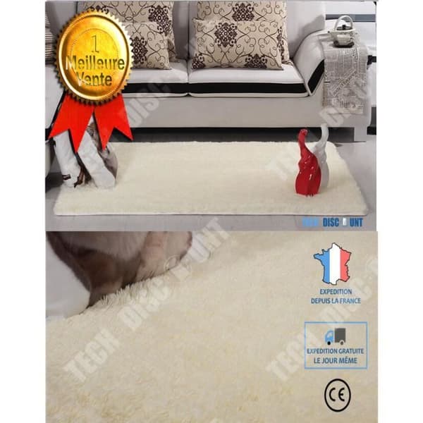 TD® Matta för vardagsrum eller sovrum Imitation av får Antisladdmatta Shaggy -100x160cm - Beige