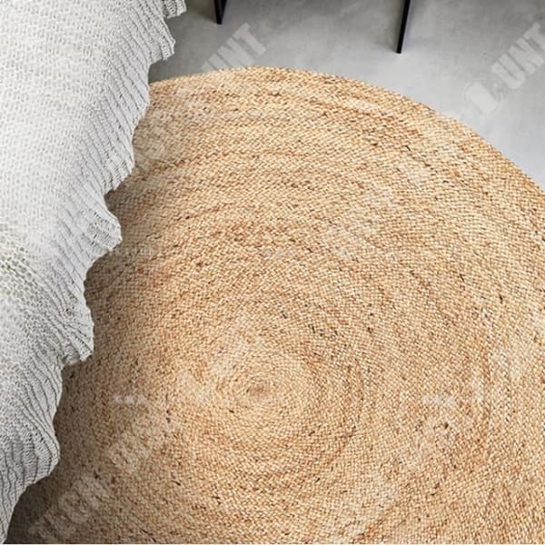 TD® Handgjord Matta Jute Vit och Natur 150cm-MEY2394