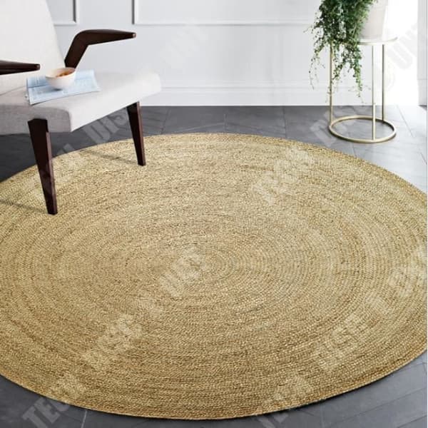 TD® Handgjord Matta Jute Vit och Natur 150cm-MEY2394
