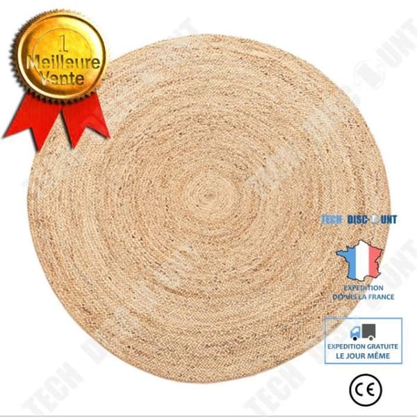 TD® Handgjord Matta Jute Vit och Natur 150cm-MEY2394