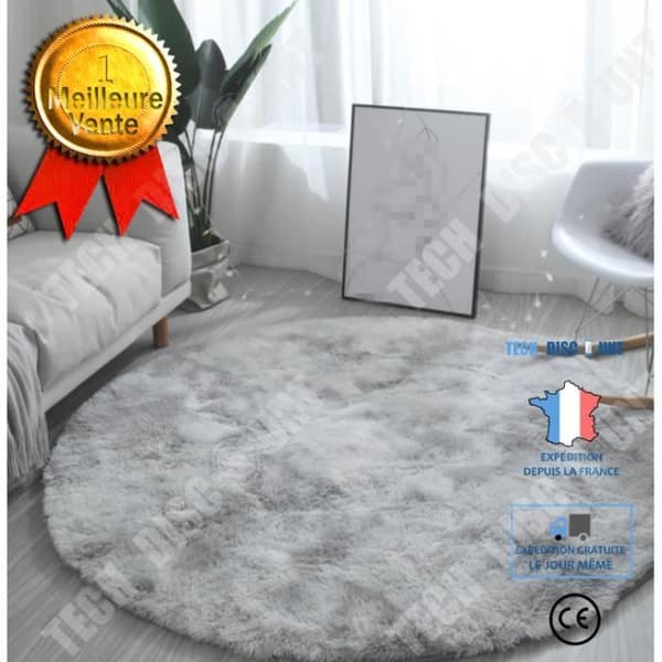 TD® GOGOLOVING Shaggy rund matta 120 x 120 cm ljusgrå