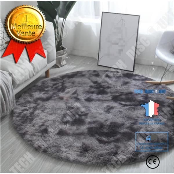 TD® GOGOLOVING Shaggy rund matta 120 x 120 cm mörkgrå