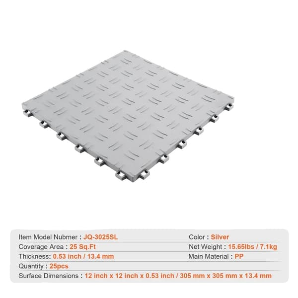 Garagegulvfliser, Sammenkoblingsdesign, Skridsikker Overflade,25 PCS Sølv