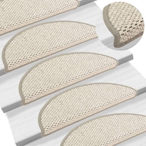 Trappstegsmattor självhäftande sisal 15 st 56x17x3 cm gråvit