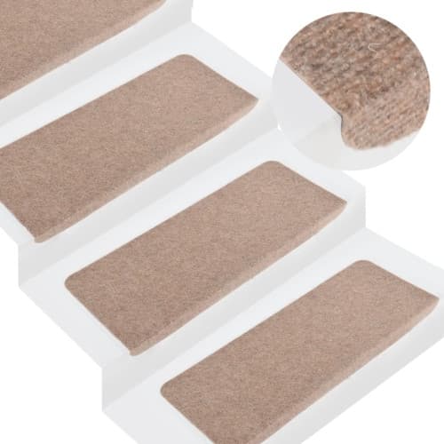 Trappstegsmattor självhäftande 15 st 65x24,5x3,5 cm beige