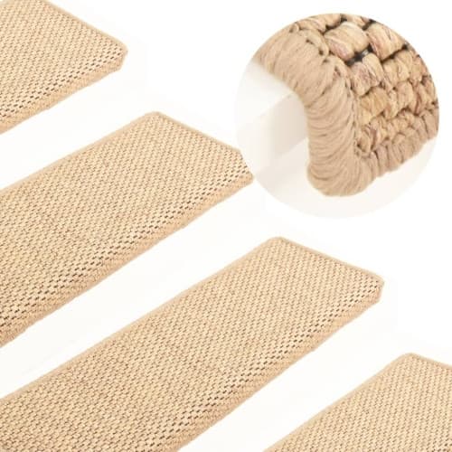 Trappstegsmattor självhäftande sisal 15 st 65x21x4 cm ljusbeige
